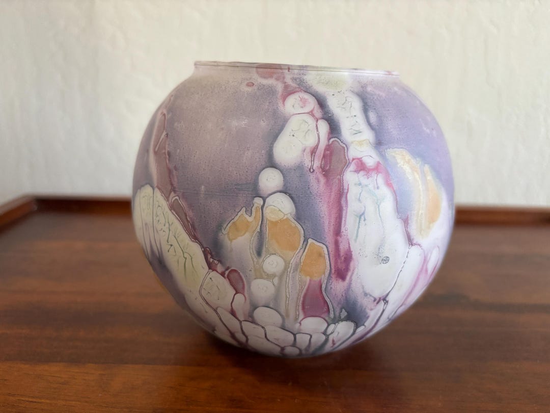 Simron Vase Simron Israel Pastel Drip Art Glass Vase, Round Globe 5.5” X 6 ...