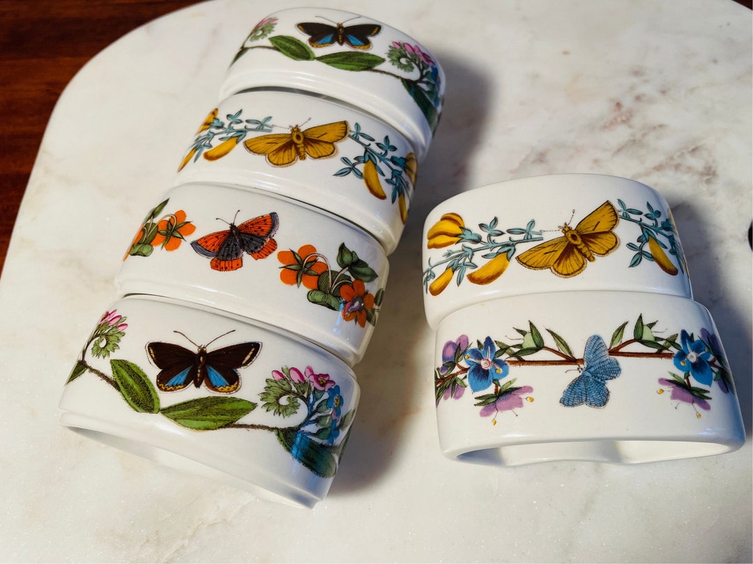 Portmeirion Botanic Garden Butterfly Napkin Rings, 1972 Set of 6 Mixed