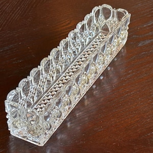 Val Saint Lambert Crystal Relish Tray Belgium Cut Glass Vanity Catchall 9 Inch