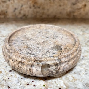 Fossil Stone Candle Pedestal, 5 Inch Natural Limestone Pillar Candle Holder