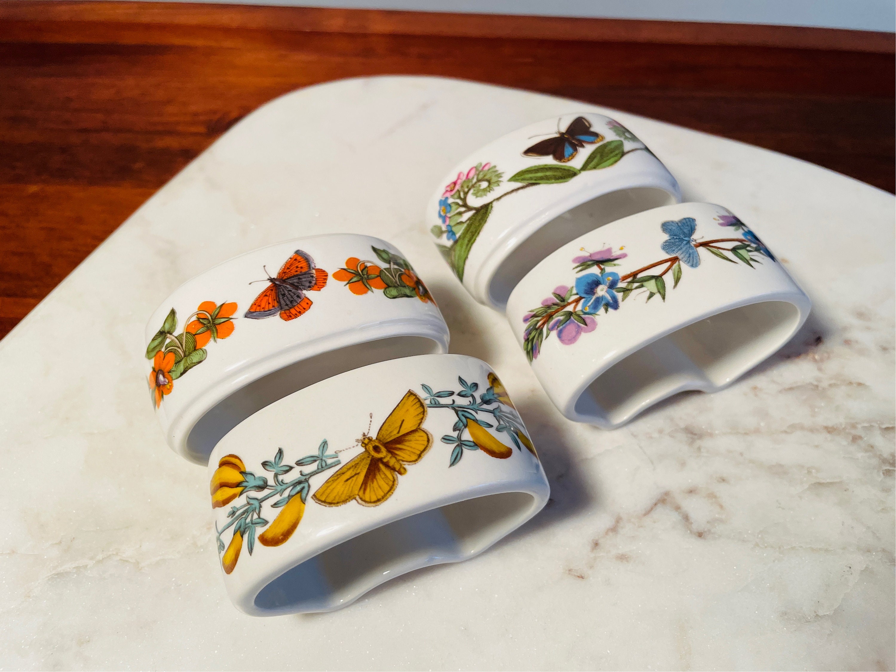 Portmeirion Botanic Garden Butterfly Napkin Rings, 1972 Set of 6 Mixed