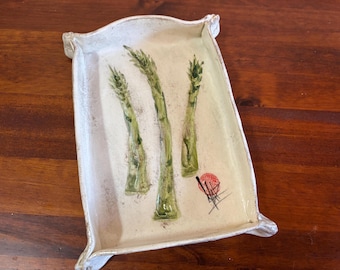 Handmade Asparagus Serving Tray Artisan Pottery Signed Ceramic Platter
