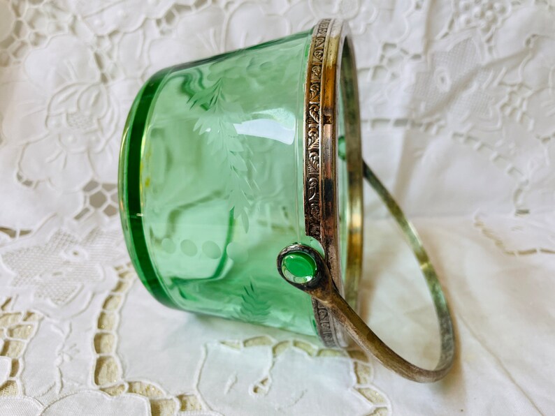 Green Depression Glass Ice Tub Bucket Vintage Metal Handle Etsy