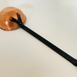 Large Copper Ladle 18” Hand Forged Wrought Iron Handle, Country Kitchen Wall Hanging Decor, Heavy Duty