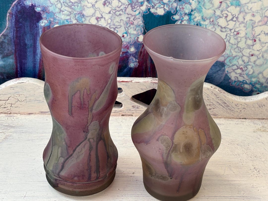 Simron Vase Pair Simron Israel Drip Art Glass Vases Pastel Mauve Green Bud Vases 5 ...