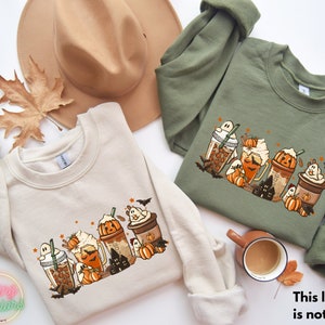 Halloween Ghost Coffee Sweatshirt, Fall Coffee Pumpkin Sweatshirt, Halloween Ghost Hoodie, Coffee Latte Shirt, Fall Shirt, Cute Ghost Hoodie