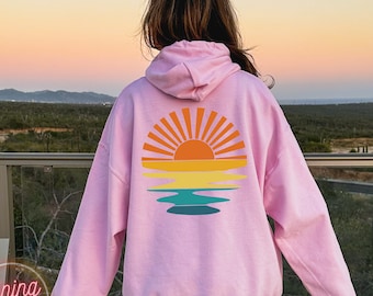 Retro Sunshine Hoodie, Retro Sunset Rays Wavy Back Sweatshirt, Sun Rays Sweater, Beachy Vibes, Retro Summer Time , Sunset Sweatshirt