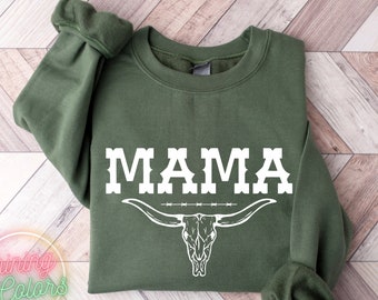 Western Mama Sweatshirt, Bull Skull Mama Sweatshirt, Mom&#39;s Country Sweatshirt, Trendy Mother&#39;s Day Gifts, Mama Hoodie, Cowgirl Mama Gifts