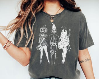 Comfort Colors® Spooky Girl Squad Shirt, Skeleton Ghost Pumpkin Shirt, Witchy Fall Shirt, Retro Halloween Shirt, Halloween Gift, Girly Tee