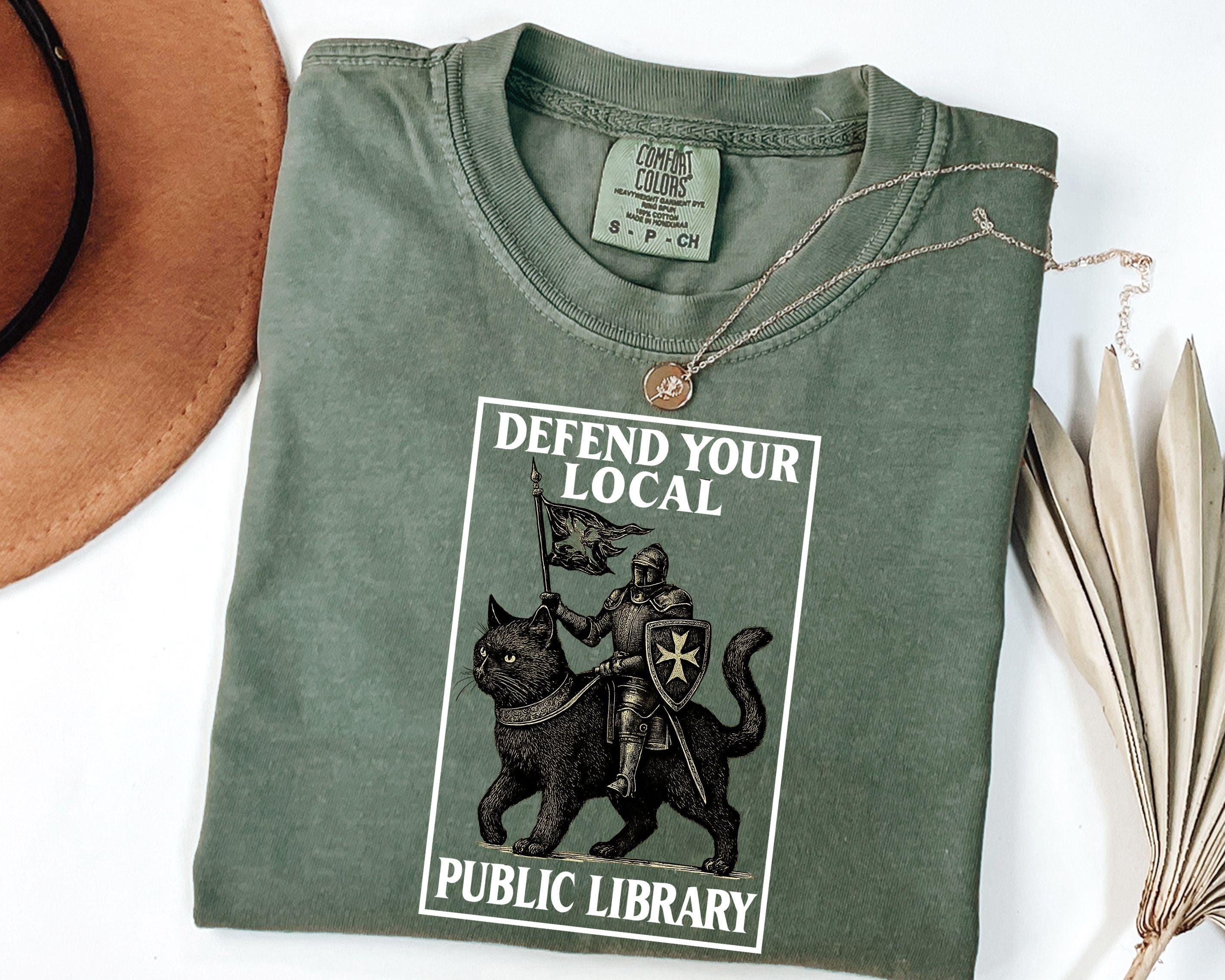 Comfort Colors® Defend Your Local Library Shirt, Funny Knight Cat