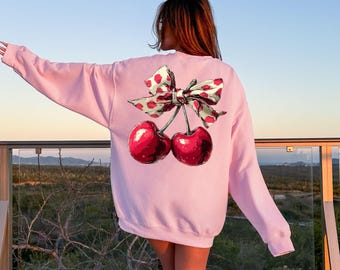 Retro Cherry Sweatshirt, Cherry Women Hoodie, Fruit Lover