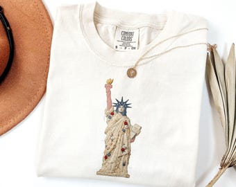 Comfort Colors® Statue of Liberty Patchwork T-Shirt, Vintage Patriotic Graphic Tee