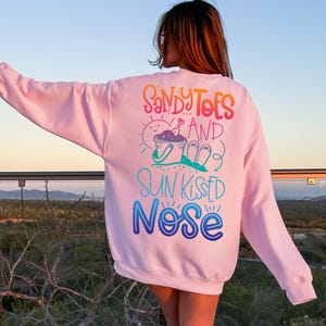 Beach Hoodie, Sandy Toes and Sunkissed Nose, Beach Sweater, Beach Sweatshirt, Pink Palm Tree Hoodie, Hibiscus Flower, Girls Beach Hoodie
