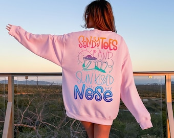 Beach Hoodie, Sandy Toes and Sunkissed Nose, Beach Sweater, Beach Sweatshirt, Pink Palm Tree Hoodie, Hibiscus Flower, Girls Beach Hoodie