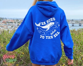 Be Kind To The Sea Hoodie With Words on Back,Respect The Locals Shark Sweatshirt,Summer Hoodie Surfing,Oversize Vsco Hoodie,Pinterest Hoodie