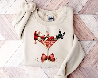 Santa's Hot Mess Sweatshirt, Christmas Martini Hoodie, Christmas Martini Sweatshirt, Santa Christmas Sweatshirt