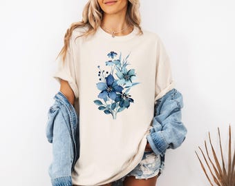 Comfort Colors® Blue Flower Bouquet Shirt, Flower Lover Shirt, Retro Floral Shirt, Flower Shirt, Plant Ladies Shirt, Gift for Nature Lover