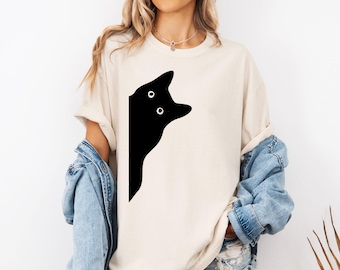 Comfort Colors® Black Cat Shirt, Cat Lover Shirt, Cat Lover Gift, Cats Hiding Shirt, Gift For Cat Lover