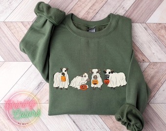 Halloween Ghost Animals Sweatshirt, Halloween Sweatshirt, Ghost Cows Sweatshirt, Cow Lovers Halloween Gift, Cow Shirt, Halloween Spooky Cows