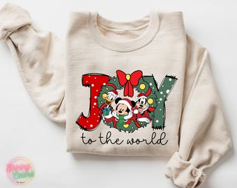 Joy To The World Sweatshirt, Santa Mickey And Friends Sweatshirt, Christmas Disneyworld Hoodie, Xmas Disney Trip Sweatshirt