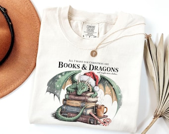 Comfort Colors® Dragon & Books T-Shirt, Fantasy Reader Tee