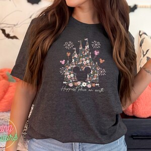 Happiest Place on Earth Shirt, Disney Castle Floral Shirt, Vintage Disney Shirt, Magic Kingdom Shirt, Disneyland Shirt, Disney Vacation