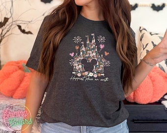 Happiest Place on Earth Shirt, Disney Castle Floral Shirt, Vintage Disney Shirt, Magic Kingdom Shirt, Disneyland Shirt, Disney Vacation