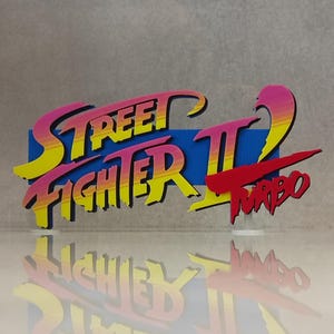 Logo Street Fighter II 2 Turbo imprimé en 3D pour présentoir d'étagère, panneau d'arcade SNES