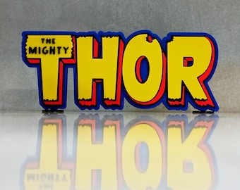 Marvel Comics The Mighty Thor 3D Printed Logo Sign, Retro Comic Book Room Decor