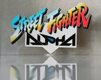 Street Fighter Alpha 3D-gedrucktes Regaldisplay-Logo, Vintage PlayStation Arcade-Spielschild aus den 1990er Jahren