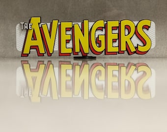 Marvel Comics The Avengers 3D Printed Logo Sign, Retro Comic Book Decor, Iron Man