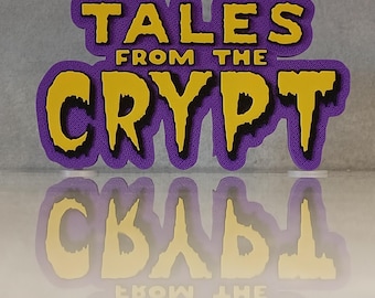 3D-gedrucktes Regaldisplay-Logo zur TV-Serie „Tales From The Crypt“, Crypt Keeper (Horrorfilm der 1990er Jahre).