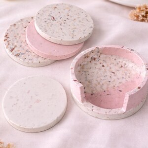 Terrazzo Coaster Set of 4 | Handmade Concrete Coasters | Modern Table Decor | Housewarming Gift | Made in France"