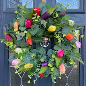 Tulip wreath, spring wreath, Easter wreath door wreath, artificial wreath, multicolour tulips