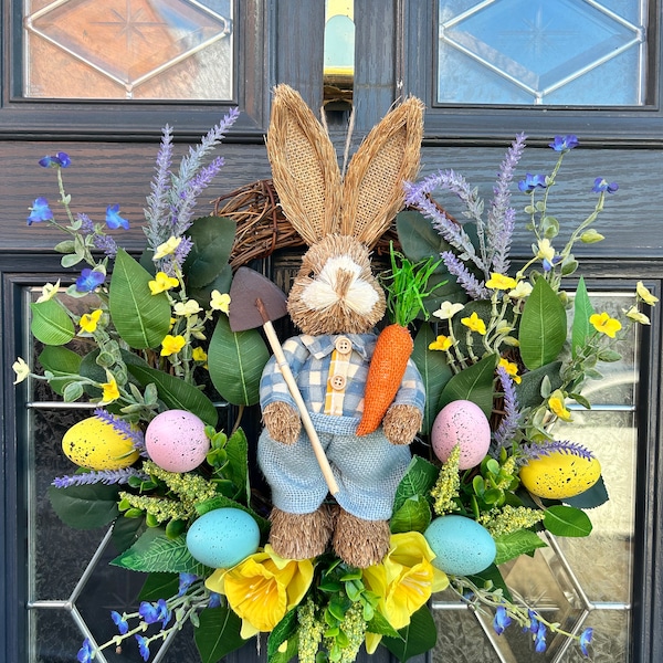 Easter spring wreath, Easter bunny wreath for front door