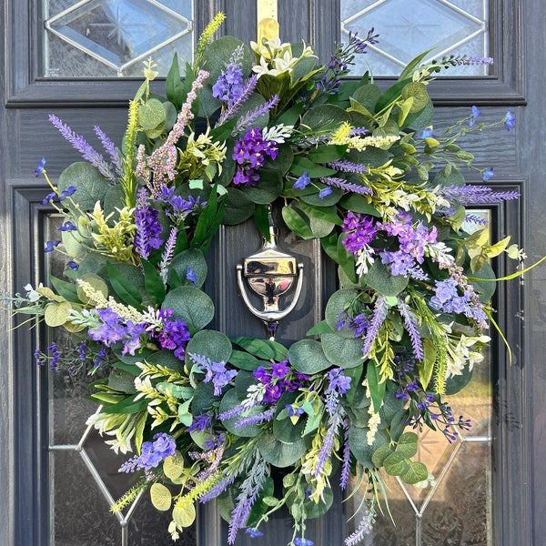 Lavender wreath, spring summer wreath, wildflower wreath, cottage wreath, door wreath