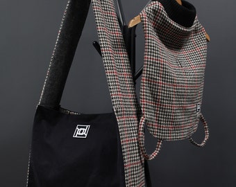 Harris Tweed Pet Waistcoat and Crossbody Bag Set (Black/White/Red Dogtooth)