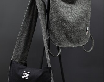 Harris Tweed Pet Waistcoat & Crossbody Bag Set (Black/White Herringbone)