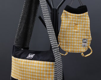 Harris Tweed Pet Waistcoat & Crossbody Bag Set (Yellow/Charcoal)