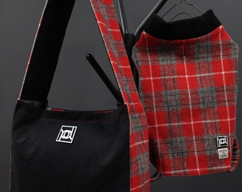 Harris Tweed Pet Waistcoat & Crossbody Bag Set (Red Check)