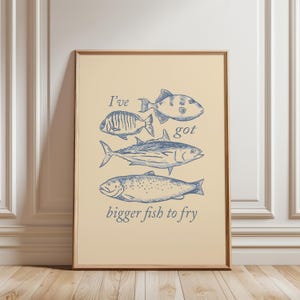 Grotere vis om te bakken digitale print, oceaankunst aan de muur, op vis geïnspireerde kunst, handgetekende kunst aan de muur, instant download, trendy quote print, sardinekunst