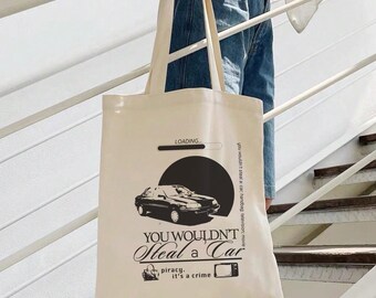 Anti-Piracy Campaign Cotton Canvas Tote Bag: 2000s Nostalgia