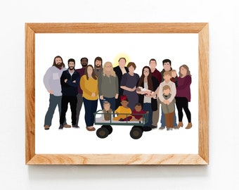 Custom Memorial Family/Pet Portrait Illustration, Digital Print, Photo Illustration, Family Loss, Angel, Gift