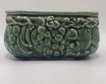 Vintage Brush McCoy Green Oval Planter Fruit Leaves Banana Motif