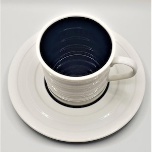 Set of 3 - 10 Strawberry Street Black and White Coffee Cups with Matching Saucers Double Expresso Ribbed Design