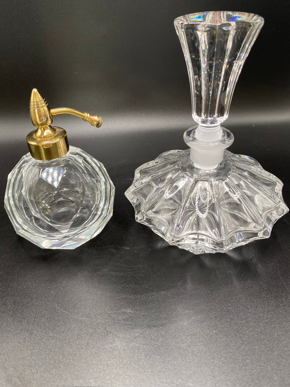 Pair of Vintage Crystal Glass perfume Bottles