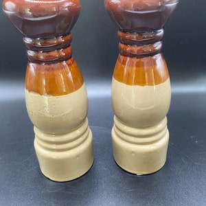 Vintage Stoneware Salt and Pepper Shakers beige to brown