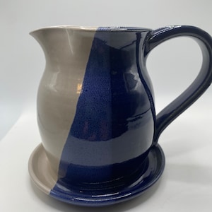 Unique Studio Pottery Handmade Cream/Gravy Pitcher with attached drip dish