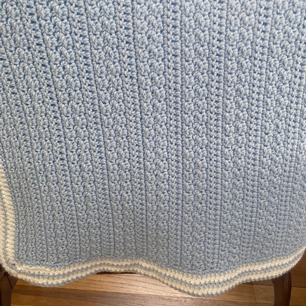 Blue Baby Afghan with white trim 42x35