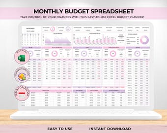 Monthly Excel Budget Spreadsheet - Personal Finance Template, Monthly Calendar
